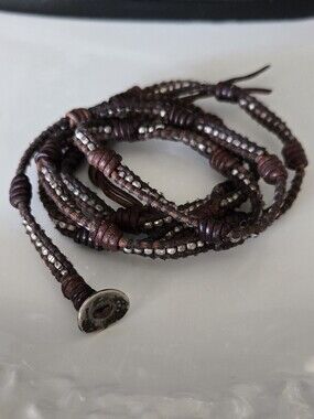 Chan Luu 925 Sterling Beaded  Brown Leather  Wrap Bracelet